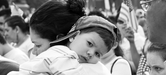 Mother and son at immigration rally