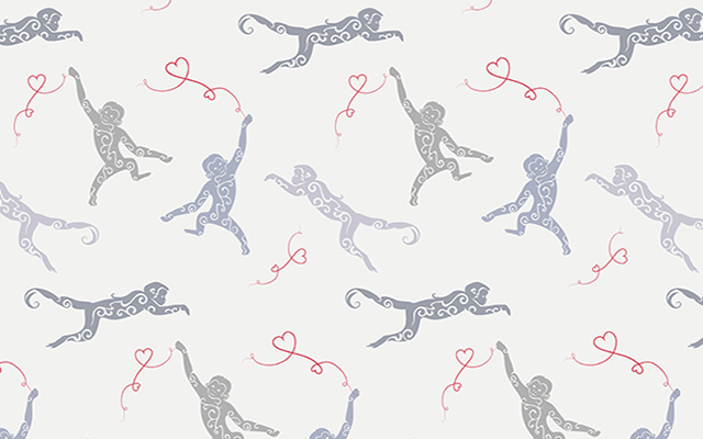 Vector pattern with monkeys and hearts